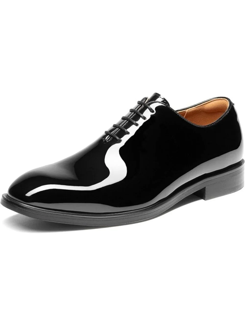 Men's Black Patent Faux Leather Lace Up Classic Comfort Oxford Formal Dress Shoe